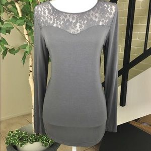 A gray long sleeve top with lace. Medium NWOT